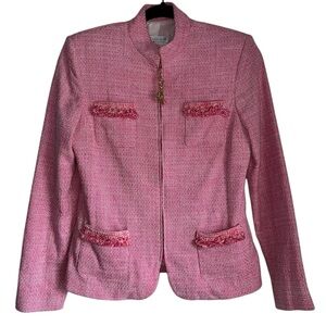 ST. JOHN SPORT SIZE S SMALL PINK ZIP UP JACKET WITH GOLD DETAILS